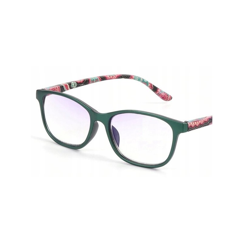Okulary progresywne kocie damskie zielone dal 0 bliż do wyboru +1 do +4