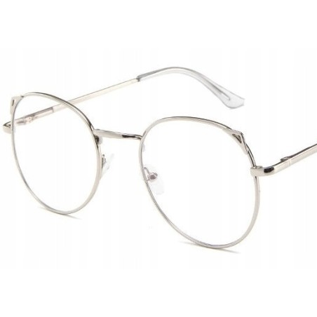 OKULARY MINUSY srebrne kocie uszy -1.5