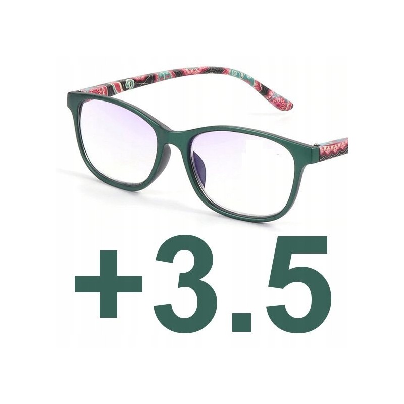 Okulary do czytania kocie damskie ZIELONE +3.5