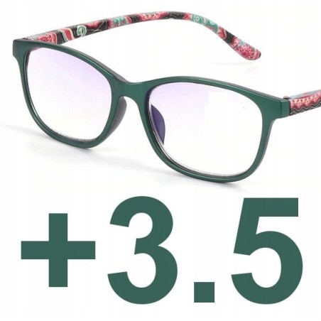 Okulary do czytania kocie damskie ZIELONE +3.5