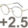 OKULARY złote złoto - czarne PLUSY kocie uszy +2.5