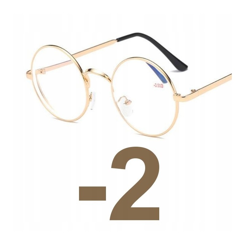 OKULARY KOREKCYJNE okrągłe złote -2