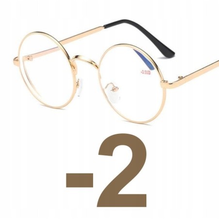 OKULARY KOREKCYJNE okrągłe złote -2