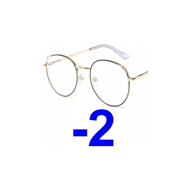 OKULARY metal KOREKCYJNE MINUSY kocie uszy -2