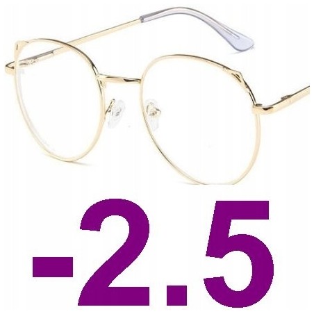 OKULARY metal KOREKCYJNE MINUSY kocie uszy -2.5